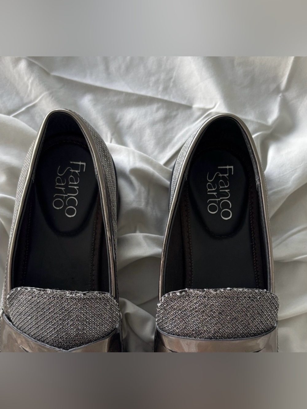 Franco Sarto Metallic Mesh Silver Loafers - Picture 8 of 10